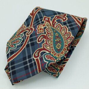 Monsieur Givenchy Italian Silk Paisley Plaid Men's Tie - 56"L